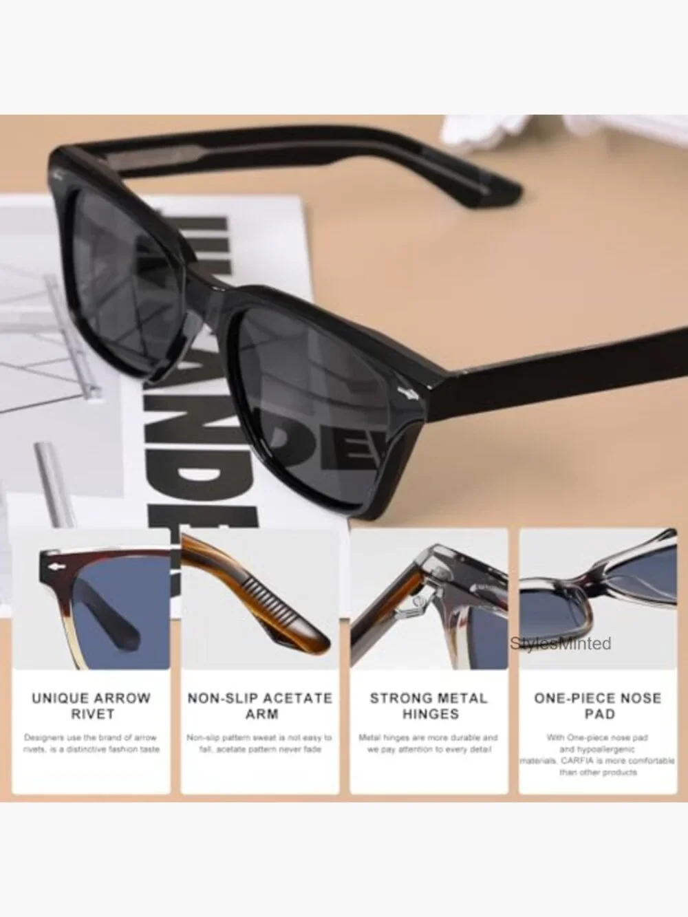 Retro Square Polarized Sunglasses UV400 Protection Chunky 90s Men
